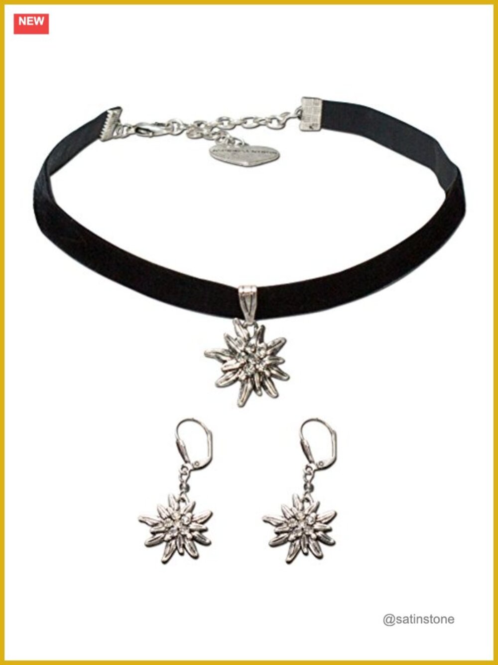 Traditional Bavarian Jewelry Set Velvet Choker & Rhinestone Earrings Dirndl